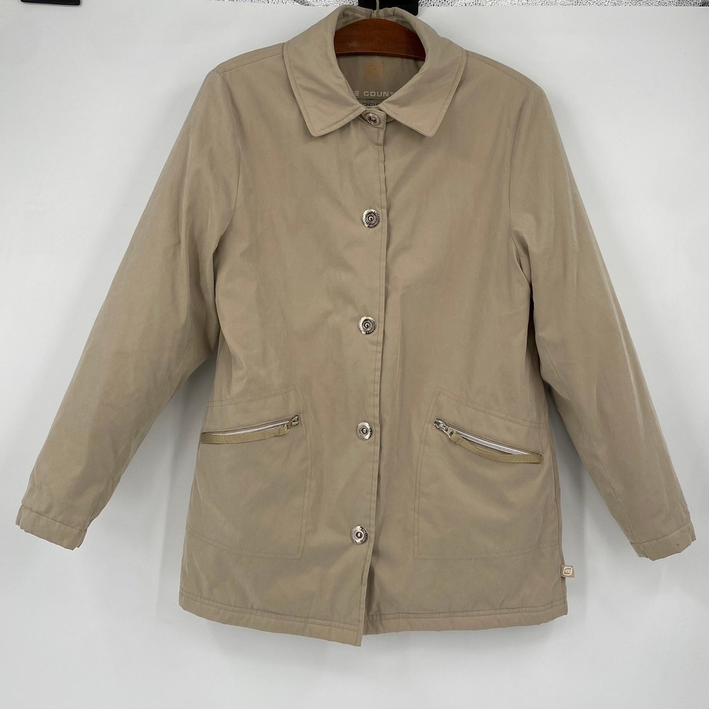 Free Country Microfiber Jacket Women's Small Tan Silver Full Zip Utility Coat